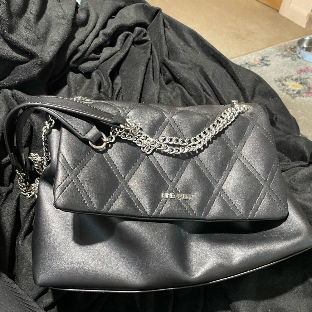 Nine West Black Quilted Shoulder Bag with Chain
